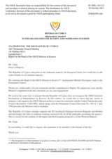 Statement by the Delegation of Cyprus in response to the report by the Head of the OSCE Mission in Kosovo, Ambassador Michael Davenport