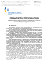Statement by the Delegation of Ukraine in response to the report by the Special Representative of the OSCE Chairman-in-Office on Combating Corruption, Prof. Anita Ramasastry