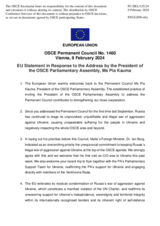 Statement by the Belgian EU Presidency in response to the address by the President of the OSCE Parliamentary Assembly, Ms Pia Kauma