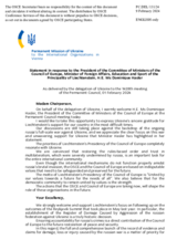 Statement by the Delegation of Ukraine in response to the address by the President of the Committee of Ministers of the Council of Europe, Minister of Foreign Affairs, Education and Sport of Liechtenstein, H.E. Ms. Dominique Hasler