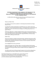 Statement by the Delegation of Norway in response to the address by the President of the Committee of Ministers of the Council of Europe, Minister of Foreign Affairs, Education and Sport of Liechtenstein, H.E. Ms. Dominique Hasler