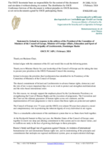 Statement by the Delegation of Ireland in response to the address by the President of the Committee of Ministers of the Council of Europe, Minister of Foreign Affairs, Education and Sport of Liechtenstein, H.E. Ms. Dominique Hasler
