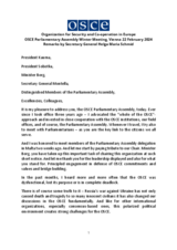 Remarks by Secretary General Helga Maria Schmid at the OSCE Parliamentary Assembly Winter Meeting, Vienna, 22 February 2024 