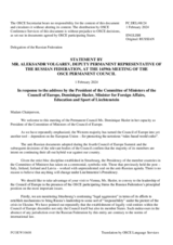 Statement by the Delegation of the Russian Federation in response to the address by the President of the Committee of Ministers of the Council of Europe, Minister of Foreign Affairs, Education and Sport of Liechtenstein, H.E. Ms. Dominique Hasler
