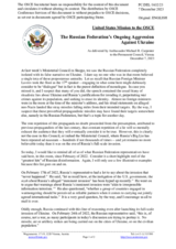Statement by the Delegation of the United States of America on the Russian Federation’s ongoing aggression against Ukraine