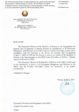 Response by the Delegation of Belarus to the Questionnaire on the Code of Conduct on Politico-Military Aspects of Security