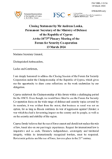 Closing statement by the Permanent Secretary of the Ministry of Defence of the Republic of Cyprus, Mr. Andreas Louka.