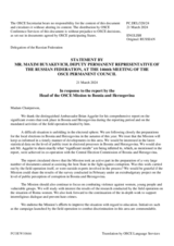 Statement by the Delegation of the Russian Federation in response to the report by the Head of the OSCE Mission to Bosnia and Herzegovina, Ambassador Brian Aggeler