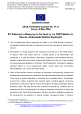 Statement by the Belgian EU Presidency in response to the report by the Head of the OSCE Mission in Kosovo, Ambassador Michael Davenport