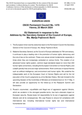 Statement by the Belgian EU Presidency in response to the address by the Secretary General of the Council of Europe, Ms. Marija Pejčinović Burić
