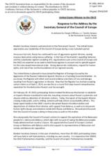 Statement by the Delegation of the United States of America in response to the address by the Secretary General of the Council of Europe, Ms. Marija Pejčinović Burić