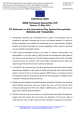 Statement by the Belgian EU Presidency on the International Day against Homophobia, Biphobia, Intersexphobia and Transphobia, observed on 17 May 2024