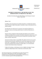 Statement by the Delegation of Norway in response to the report by the OSCE Representative on Freedom of the Media, Ms. Teresa Ribeiro