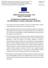 Statement by the Belgian EU Presidency in response to the report by the Head of the OSCE Mission to Serbia, Ambassador Jan Braathu