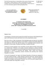 Statement by the Delegation of Armenia in response to the report by the High Commissioner on National Minorities, Ambassador Kairat Abdrakhmanov