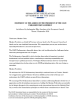 Statement by the Delegation of Norway in response to the address by the President of the OSCE Parliamentary Assembly, Ms Pia Kauma