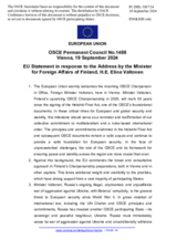 Statement by the Hungarian EU Presidency in response to the address by the Minister for Foreign Affairs of Finland, H.E. Ms. Elina Valtonen