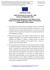 Statement by the Hungarian EU Presidency in response to the report by the Head of the OSCE Programme Office in Dushanbe, Ambassador Willy Kempel