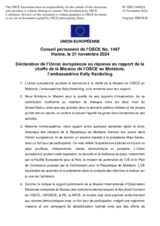 Déclaration de l’Union européenne en réponse au rapport de la cheffe de la Mission de l’OSCE en Moldavie, l’ambassadrice Kelly Keiderling