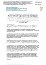 Statement by the Delegation of Ireland in response to reports by the OSCE Chairperson’s Personal Representatives on Tolerance and Non-Discrimination