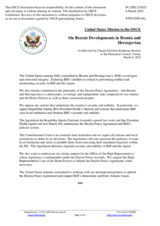 Statement by the Delegation of the United States of America on recent developments in Bosnia and Herzegovina