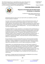 Statement by the Delegation of the United States of America in response to the report by the OSCE Project Co-ordinator in Uzbekistan, Ambassador Antti Karttunen
