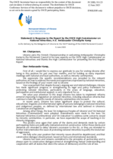 Statement by the Delegation of Ukraine in response to the report by the High Commissioner on National Minorities, Ambassador Christophe Kamp