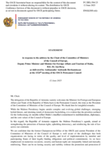 Statement by the Delegation of Armenia in response to the address by the Chair of the Committee of Ministers of the Council of Europe, Deputy Prime Minister and Minister for Foreign Affairs and Tourism of Malta, H.E. Dr. Ian Borg