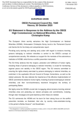 Statement by the Danish EU Presidency in response to the report by the High Commissioner on National Minorities, Ambassador Christophe Kamp
