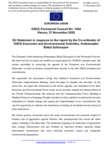 Statement by the Delegation of the European Union in response to the report by the Co-ordinator of OSCE Economic and Environmental Activities
