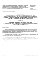 Statement by the Delegation of the Russian Federation in response to the update on the Agreement on Sub-Regional Arms Control in Accordance with Article IV of Annex 1-B to the Dayton Agreement