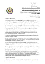 Statement by the Delegation of the United States of America on Second Round of Municipal Elections in the former Yugoslav Republic of Macedonia that took place on 27 March 2005