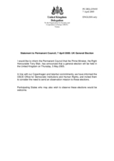 Statement by the Delegation of the United Kingdom on the UK General Election to be held on 5 May 2005
