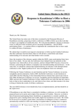 Response by the Delegation of the United States of America to Kazakhstan's Offer to Host a Tolerance Conference in 2006
