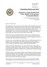 Statement by the Delegation of the United States of America in response to to Acting President and Prime Minister of Kyrgyzstan, Kurmanbek Bakiev