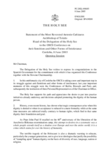 Statement of the Most Reverend Antonio Canizares, Archbishop of Toledo, Head of the Delegation of the Holy See