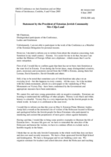 Statement by the President of Estonian Jewish Community Cilja Laud