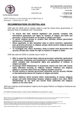 Recommendations on Central Asia by the Christian Solidarity Worldwide