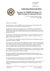 Statement by the Delegation of the United States of America on ODIHR Final Report on 2004 Ukrainian Presidential Election