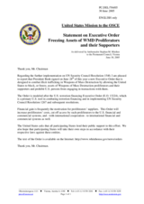 Statement by the Delegation of the United States of America on Executive Order Freezing Assets of WMD Proliferators and their Supporters