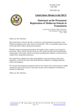 Statement by the Delegation of the United States of America on the Permanent Registration of Moldovan Schools in Transnistria