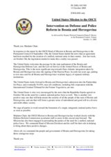 Intervention by the Delegation of the United States of America on Defense and Police Reform in Bosnia and Herzegovina