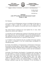 Statement by the Delegation of Azerbaijan on the parliamentary elections in Azerbaijan, to be held on 6 November 2005