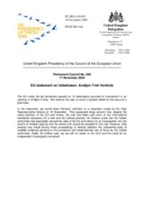 Statement by the Delegation of the United Kingdom/EU Presidency on the verdicts of the Supreme Court of Uzbekistan in the trial concerning the events in Andijan, Uzbekistan, on 12 and 13 May 2005