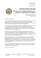 Statement  by the Delegation of the United States of America on looming enactment of new repressive legal measures in Belarus