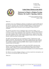 Statement by the Delegation of the United States of America in reply to Belgian Foreign Minister De Gucht's opening address