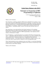 Statement by the Delegation of the United States of America on Suspension of BBC Programming in Tajikistan