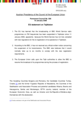 Statement by the Delegation of Austria/EU Presidency on suspension of BBC radio programming in Tajikistan