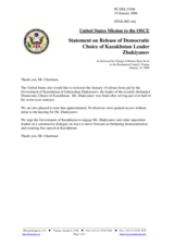 Statement by the Delegation of the United States of America on release of Democratic Choice of Kazakhstan leader Zhakiyanov