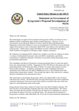 Statement by the Delegation of the United States of America on Government of Kyrgyzstan's Proposed Investigations of NGOs